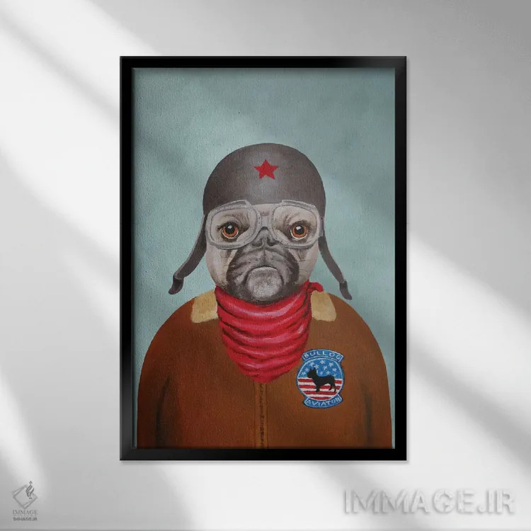 تابلو دکوراتیو بولداگ خلبان اثر کوکو د پاریس - نمای قابدار مشکی