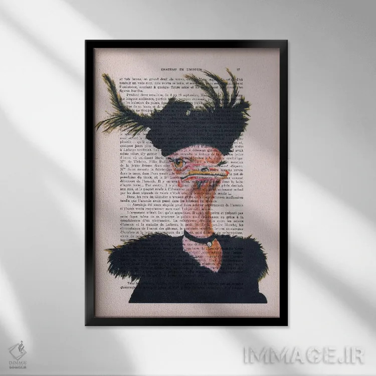 تابلو دکوراتیو شترمرغ جت ست اثر کوکو د پاریس - نمای قابدار مشکی