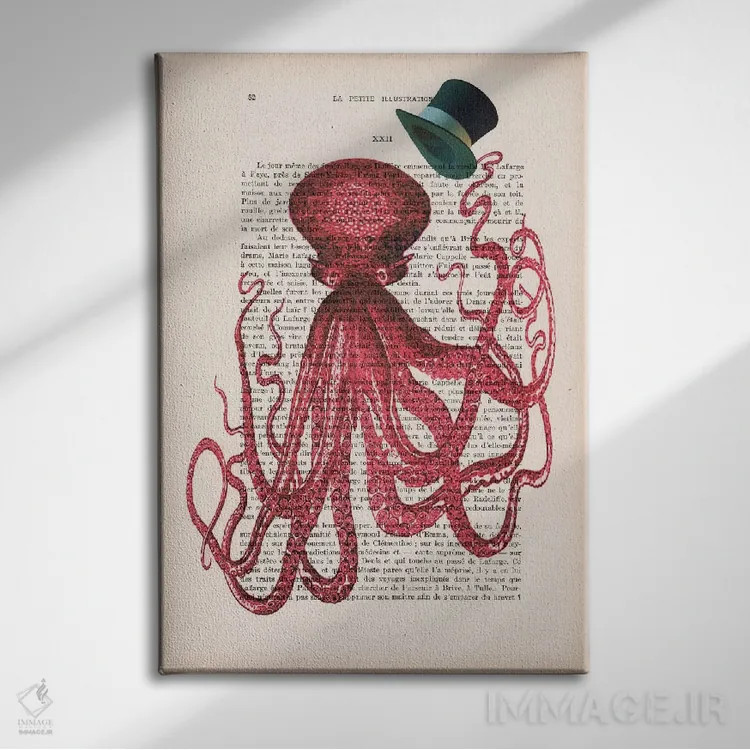 تابلو دکوراتیو اختاپوس با کلاه اثر کوکو د پاریس - نمای روبهرو روی دیوار