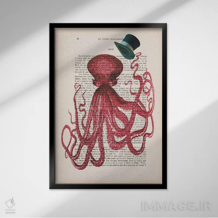 تابلو دکوراتیو اختاپوس با کلاه اثر کوکو د پاریس - نمای قابدار مشکی