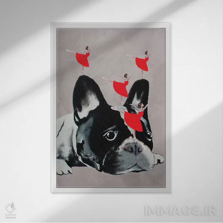 تابلو دکوراتیو بولداگ با رقصندگان اثر کوکو د پاریس - نمای قابدار سفید