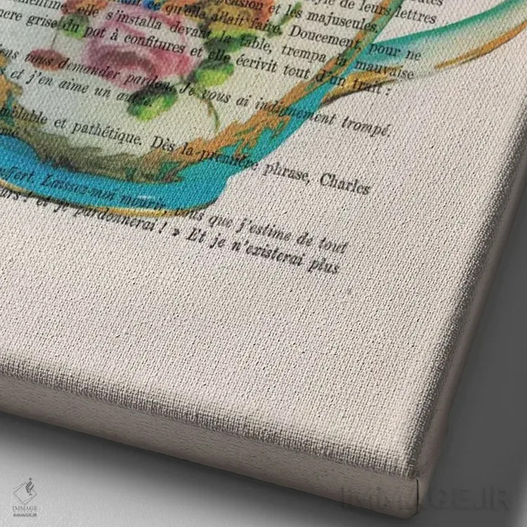 تابلو دکوراتیو خرگوش داخل فنجان اثر کوکو د پاریس - نمای نزدیک بافت بوم