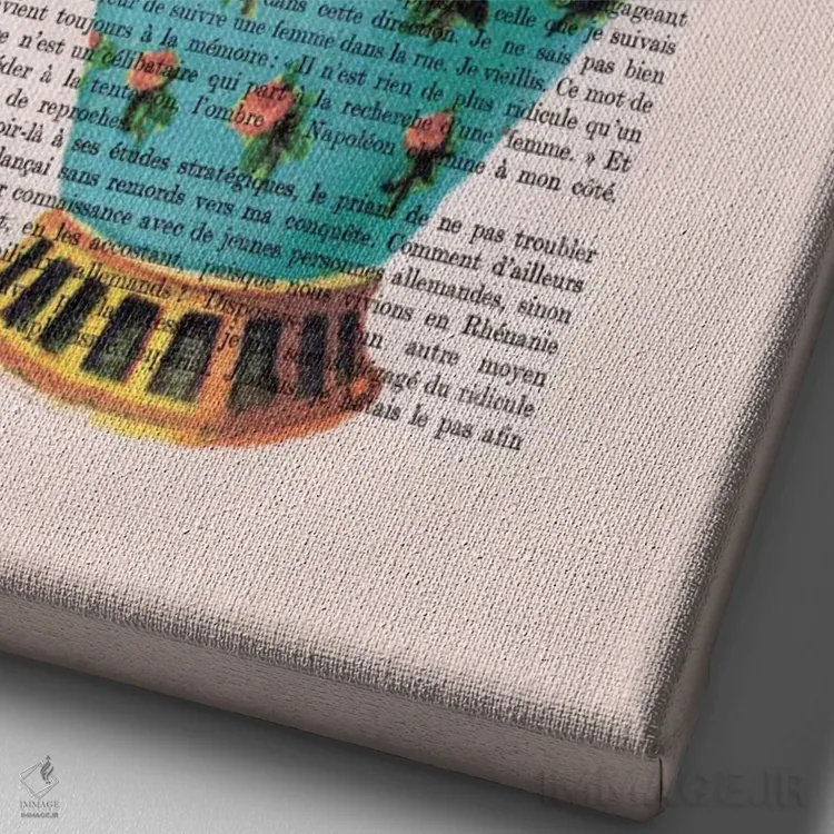 تابلو مدرن خرگوش با کلاه داخل فنجان اثر کوکو د پاریس - نمای نزدیک بافت بوم