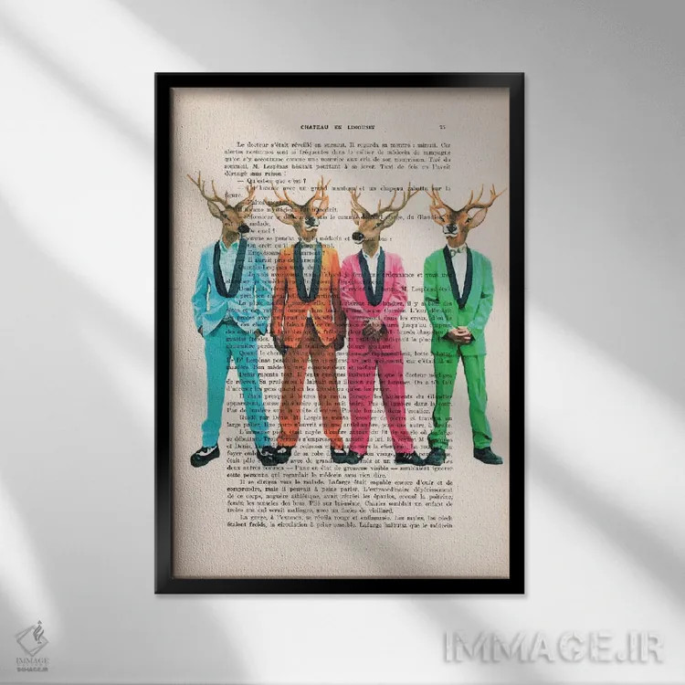 تابلو دکوراتیو گوزن راک اند رول اثر کوکو د پاریس - نمای قابدار مشکی