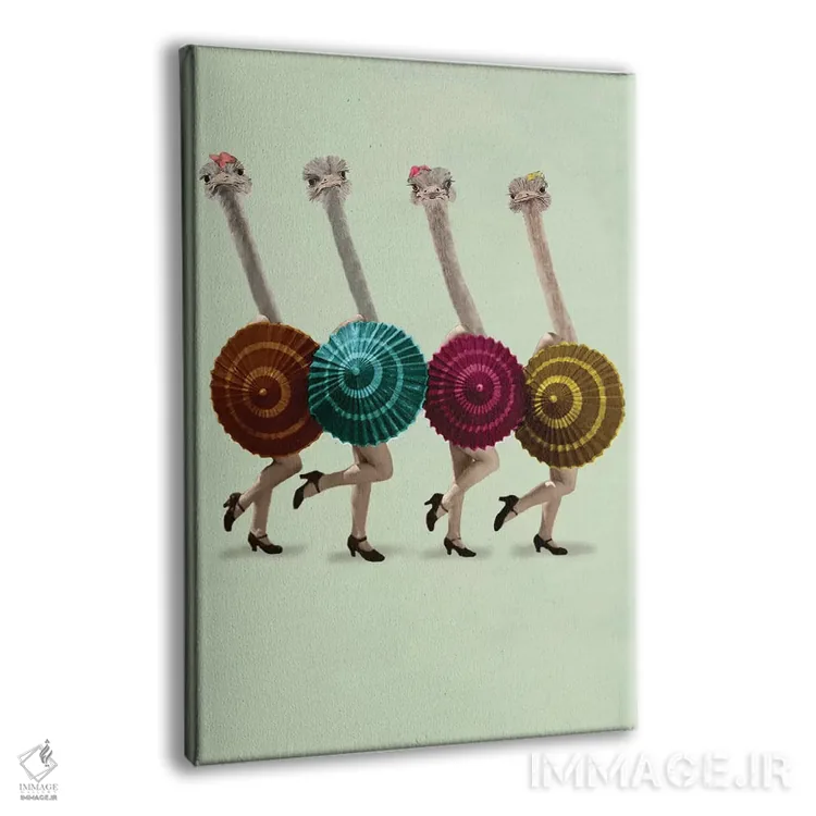 تابلو دکوراتیو شترمرغ های رقصنده اثر کوکو د پاریس - نمای پرسپکتیو محصول