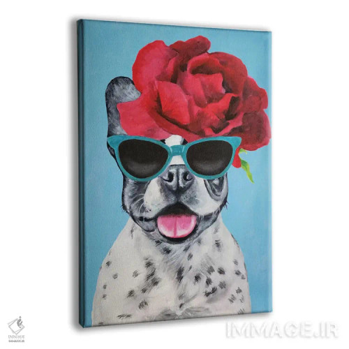 تابلو دکوراتیو بولداگ شیک پوش آبی اثر کوکو د پاریس - نمای پرسپکتیو محصول