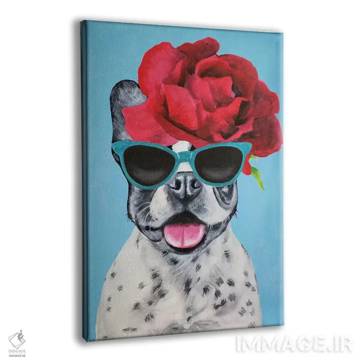 تابلو دکوراتیو بولداگ شیک پوش آبی اثر کوکو د پاریس - نمای پرسپکتیو محصول