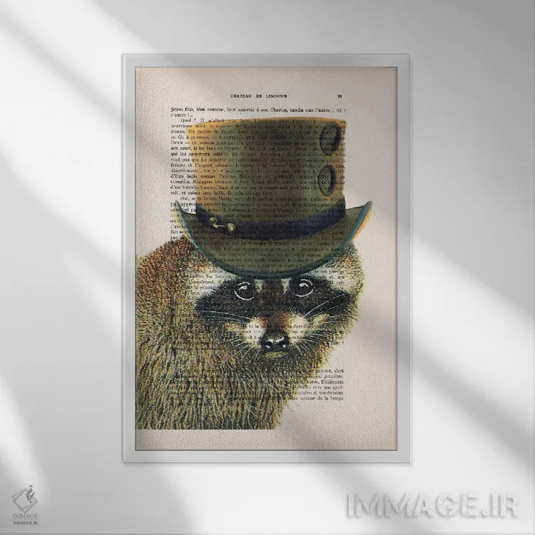 تابلو دکوراتیو راکون به سبک استیم پانک اثر کوکو د پاریس - نمای قابدار سفید