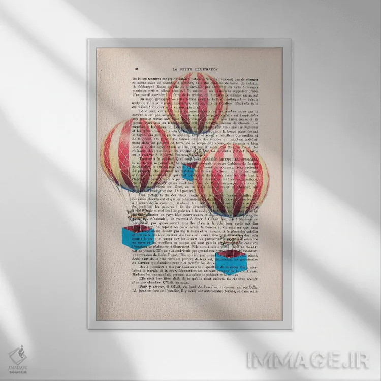 تابلو دکوراتیو سه بالون هوای گرم اثر کوکو د پاریس - نمای قابدار سفید