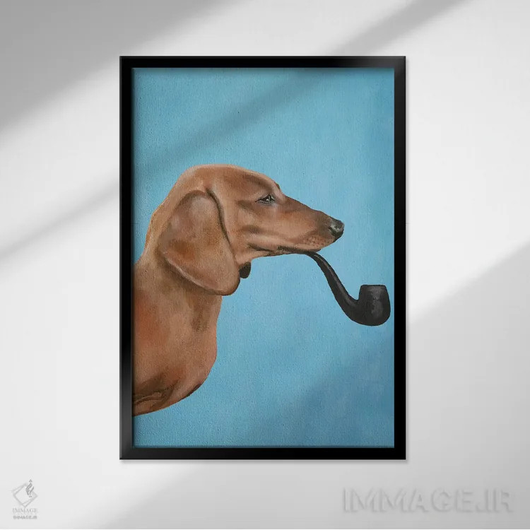 تابلو مدرن داشهاند در حال دود کردن پیپ اثر کوکو د پاریس - نمای قابدار مشکی