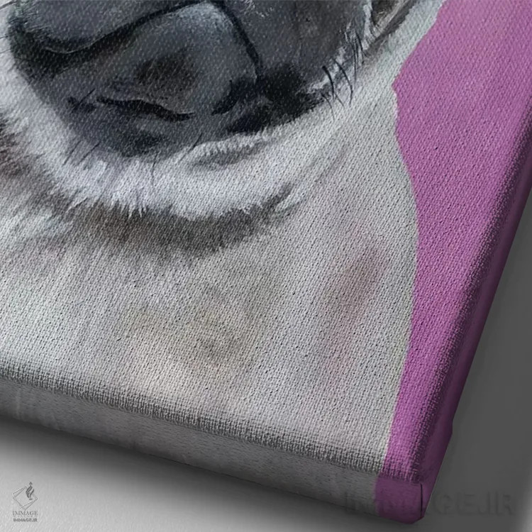 تابلو دکوراتیو پاگ شیک پوش صورتی اثر کوکو د پاریس - نمای نزدیک بافت بوم