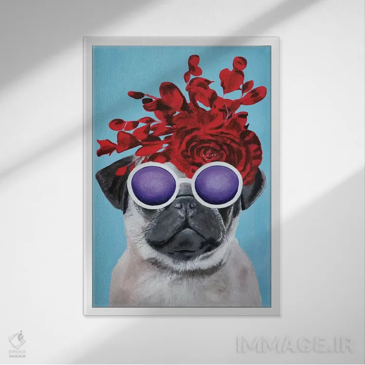 تابلو دکوراتیو پاگ شیک پوش آبی اثر کوکو د پاریس - نمای قابدار سفید