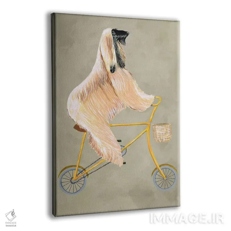 تابلو دکوراتیو سگ افغان روی دوچرخه اثر کوکو د پاریس - نمای پرسپکتیو محصول