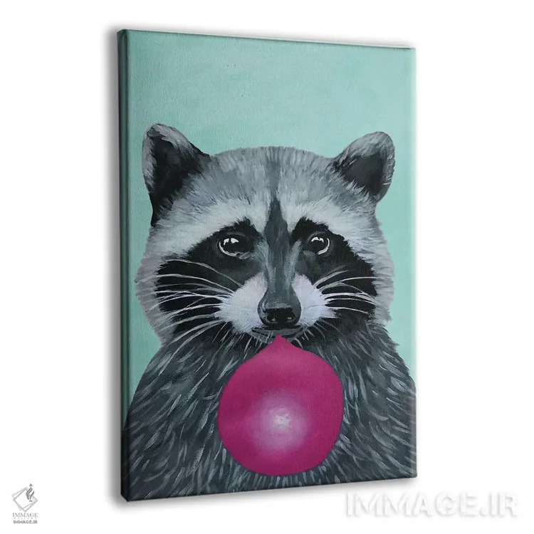 تابلو دکوراتیو راکون آدامس بادکنکی، فیروزه ای اثر کوکو د پاریس - نمای پرسپکتیو محصول