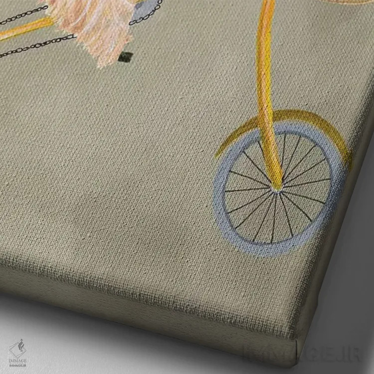 تابلو دکوراتیو سگ افغان روی دوچرخه اثر کوکو د پاریس - نمای نزدیک بافت بوم