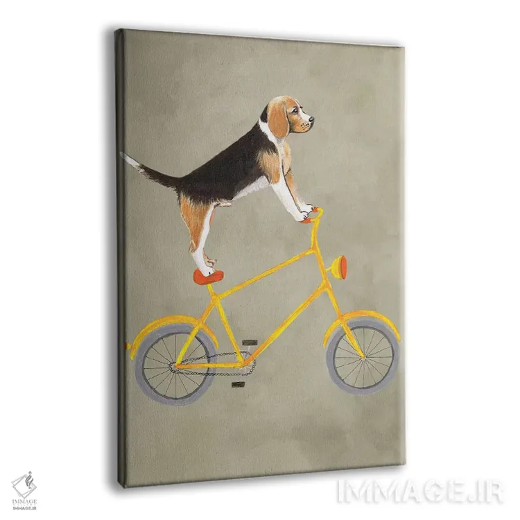 تابلو دکوراتیو سگ بیگل روی دوچرخه اثر کوکو د پاریس - نمای پرسپکتیو محصول
