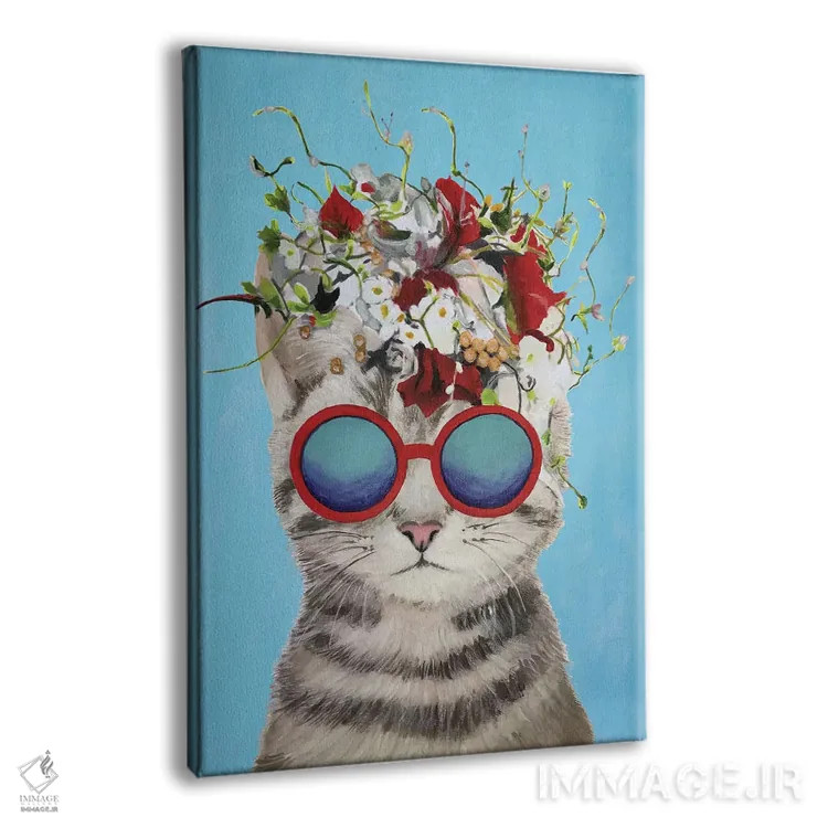 تابلو دکوراتیو گربه قدرت گل، آبی اثر کوکو د پاریس - نمای پرسپکتیو محصول