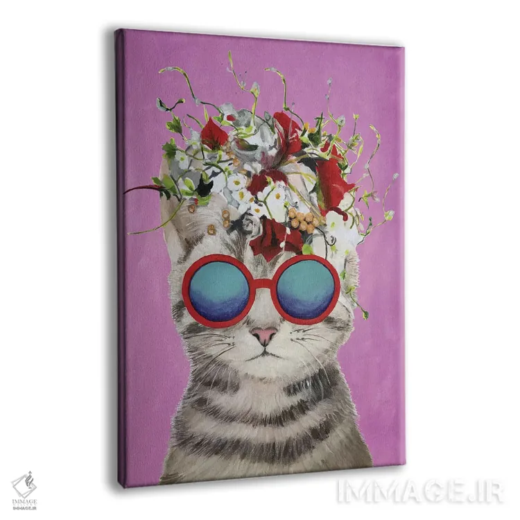 تابلو دکوراتیو گربه قدرت گل، صورتی اثر کوکو د پاریس - نمای پرسپکتیو محصول