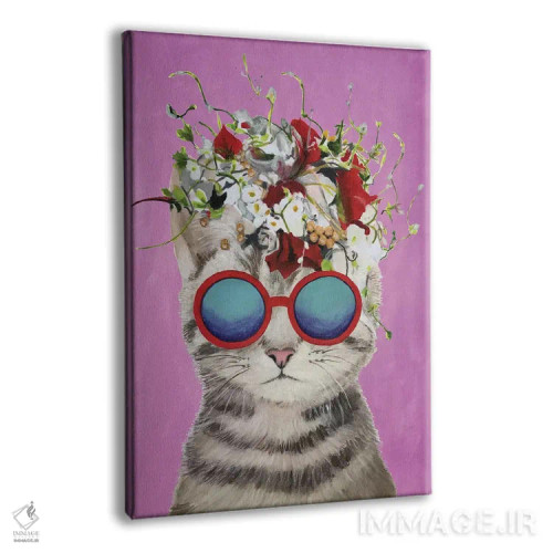 تابلو دکوراتیو گربه قدرت گل، صورتی اثر کوکو د پاریس - نمای پرسپکتیو محصول