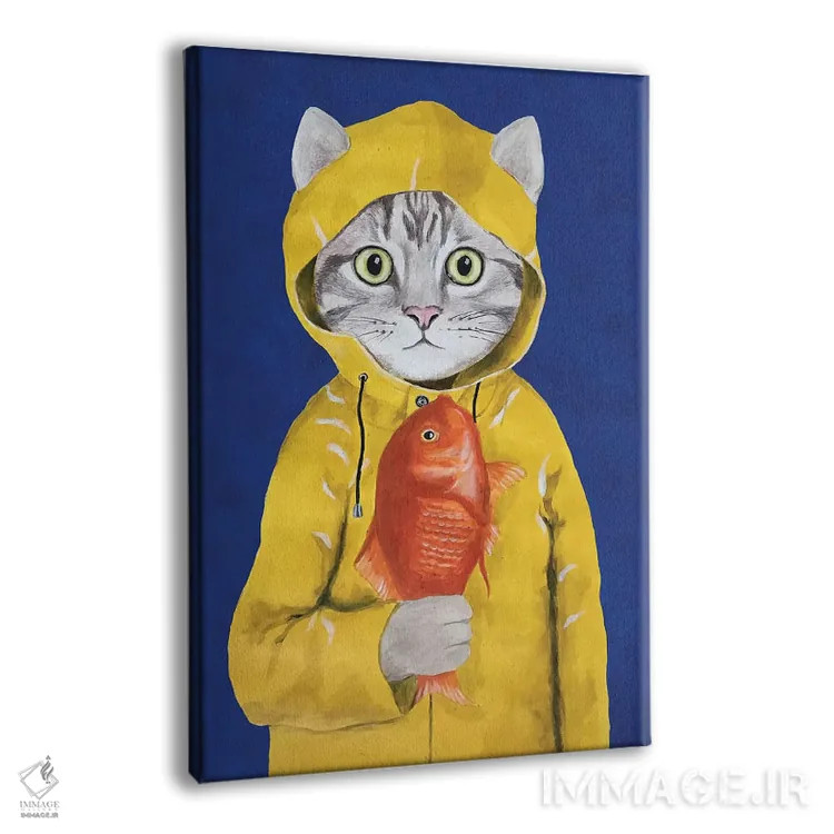 تابلو دکوراتیو گربه با ماهی اثر کوکو د پاریس - نمای پرسپکتیو محصول