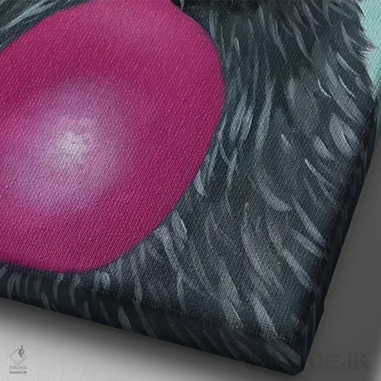 تابلو دکوراتیو راکون آدامس بادکنکی، فیروزه ای اثر کوکو د پاریس - نمای نزدیک بافت بوم