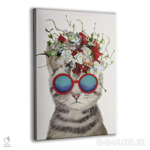 تابلو دکوراتیو گربه قدرت گل، سفید اثر کوکو د پاریس - نمای پرسپکتیو محصول