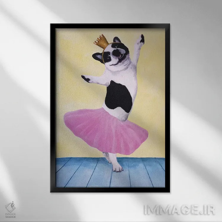 تابلو دکوراتیو بولداگ بالرین اثر کوکو د پاریس - نمای قابدار مشکی