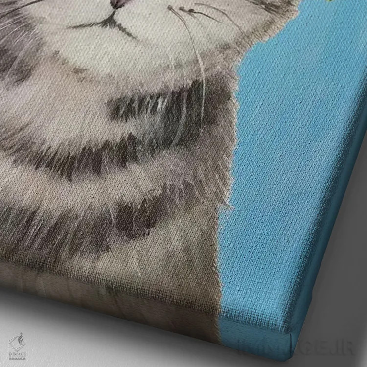 تابلو دکوراتیو گربه قدرت گل، آبی اثر کوکو د پاریس - نمای نزدیک بافت بوم