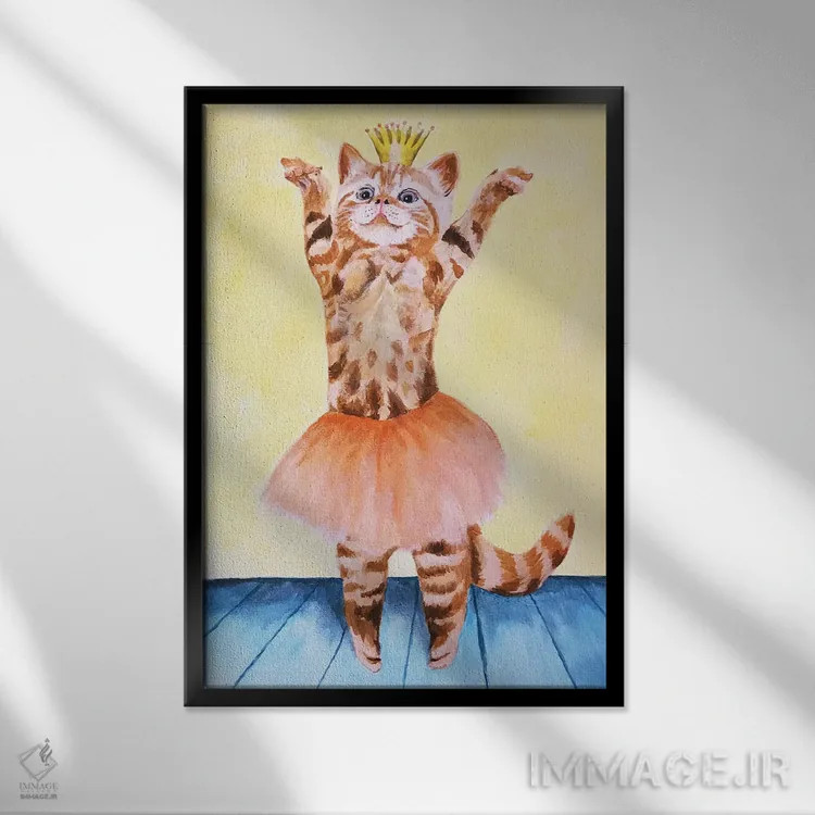 تابلو دکوراتیو گربه بالرین اثر کوکو د پاریس - نمای قابدار مشکی