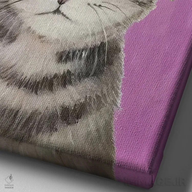 تابلو دکوراتیو گربه قدرت گل، صورتی اثر کوکو د پاریس - نمای نزدیک بافت بوم