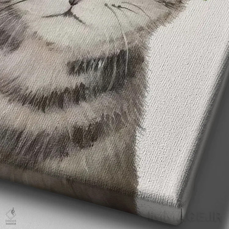 تابلو دکوراتیو گربه قدرت گل، سفید اثر کوکو د پاریس - نمای نزدیک بافت بوم