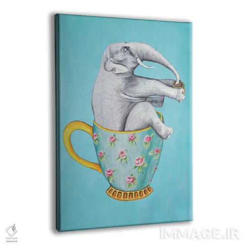 تابلو دکوراتیو فیل داخل فنجان، آبی اثر کوکو د پاریس - نمای پرسپکتیو محصول