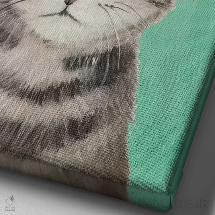 تابلو دکوراتیو گربه قدرت گل، فیروزه ای اثر کوکو د پاریس - نمای نزدیک بافت بوم