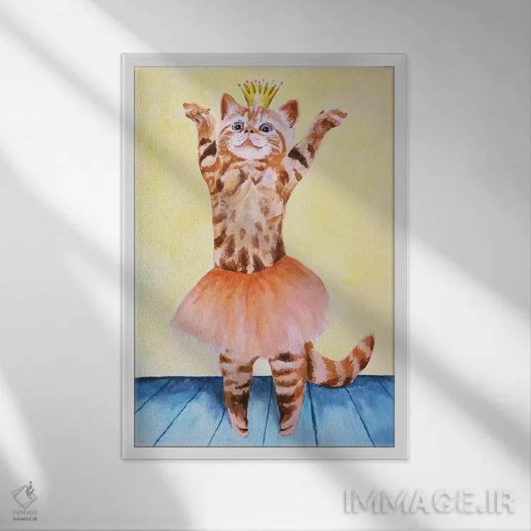 تابلو دکوراتیو گربه بالرین اثر کوکو د پاریس - نمای قابدار سفید