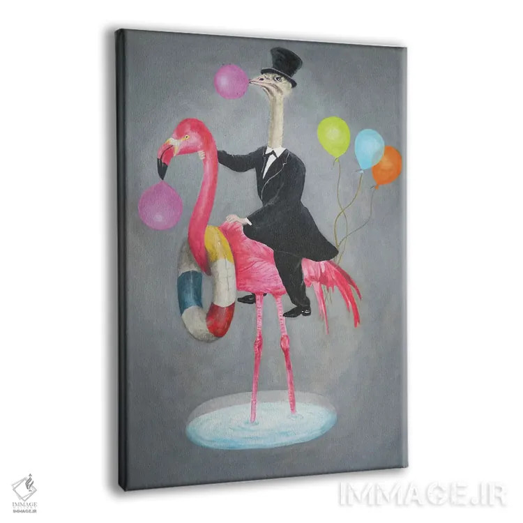 تابلو دکوراتیو فلامینگو با شترمرغ اثر کوکو د پاریس - نمای پرسپکتیو محصول