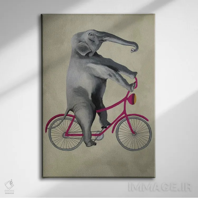 تابلو دکوراتیو فیل روی دوچرخه، بژ اثر کوکو د پاریس - نمای روبهرو روی دیوار