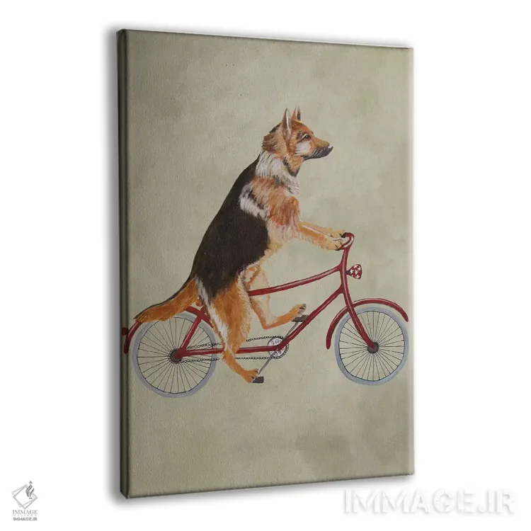 تابلو دکوراتیو سگ ژرمن شپرد روی دوچرخه اثر کوکو د پاریس - نمای پرسپکتیو محصول