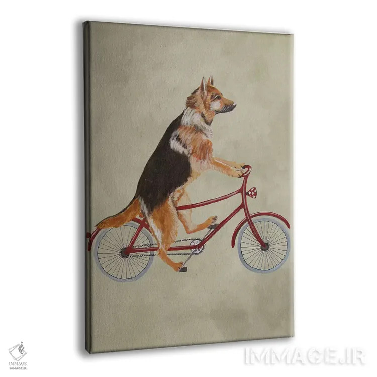 تابلو دکوراتیو سگ ژرمن شپرد روی دوچرخه اثر کوکو د پاریس - نمای پرسپکتیو محصول