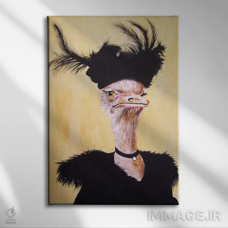 تابلو دکوراتیو شترمرغ جت ست اثر کوکو د پاریس - نمای روبهرو روی دیوار