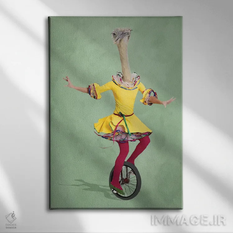 تابلو دکوراتیو شترمرغ با تک چرخه اثر کوکو د پاریس - نمای روبهرو روی دیوار