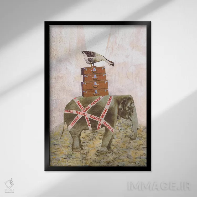 تابلو دکوراتیو فیل با غاز اثر کوکو د پاریس - نمای قابدار مشکی