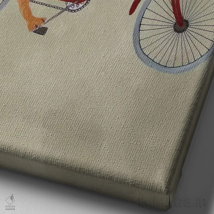 تابلو دکوراتیو سگ ژرمن شپرد روی دوچرخه اثر کوکو د پاریس - نمای نزدیک بافت بوم