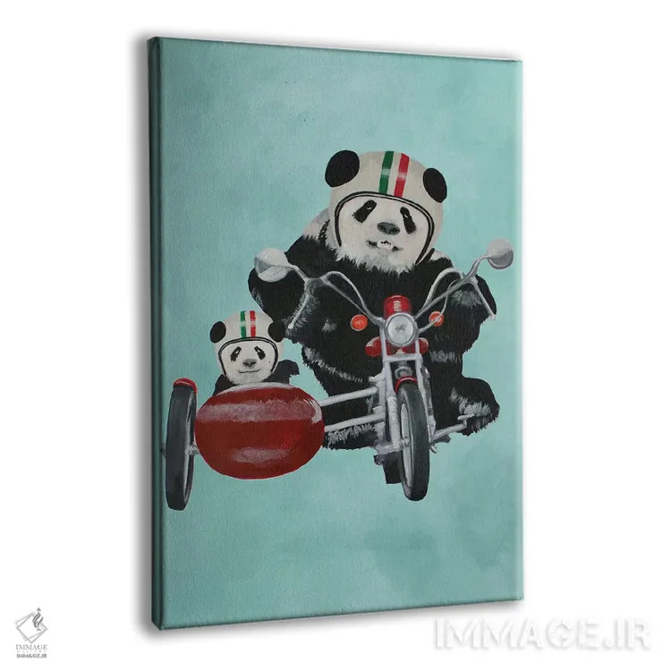 تابلو دکوراتیو پانداها روی موتورسیکلت اثر کوکو د پاریس - نمای پرسپکتیو محصول