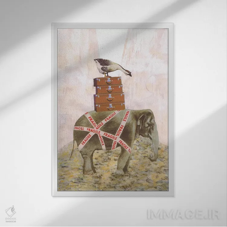 تابلو دکوراتیو فیل با غاز اثر کوکو د پاریس - نمای قابدار سفید