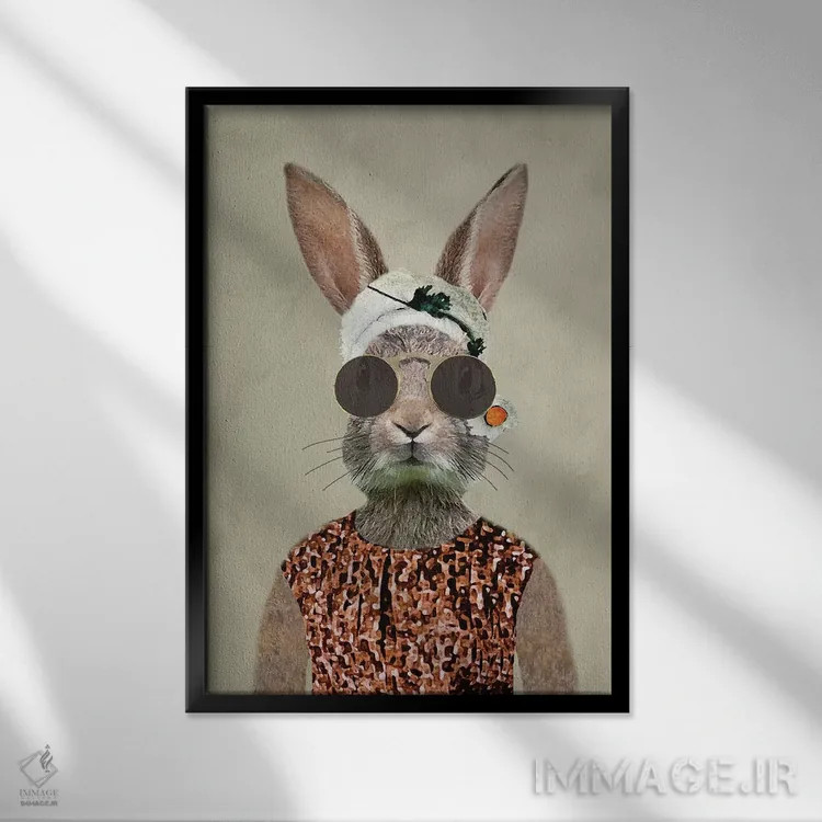 تابلو دکوراتیو زن قدیمی خرگوشی اثر کوکو د پاریس - نمای قابدار مشکی
