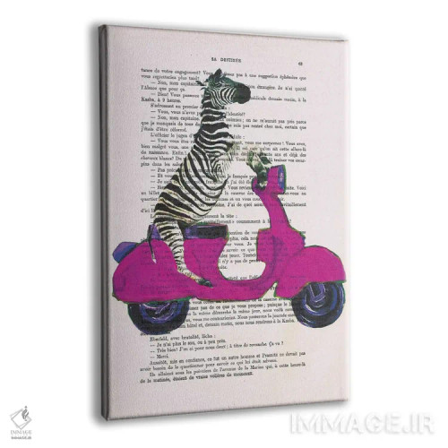 تابلو دکوراتیو گورخر سوار بر وسپای قرمز اثر کوکو د پاریس - نمای پرسپکتیو محصول