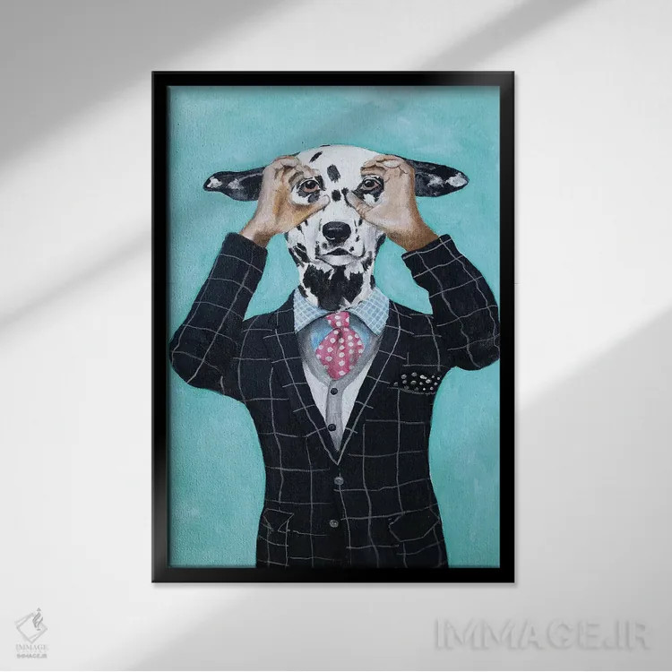 تابلو دکوراتیو دالماتین دارد تو را نگاه می کند اثر کوکو د پاریس - نمای قابدار مشکی