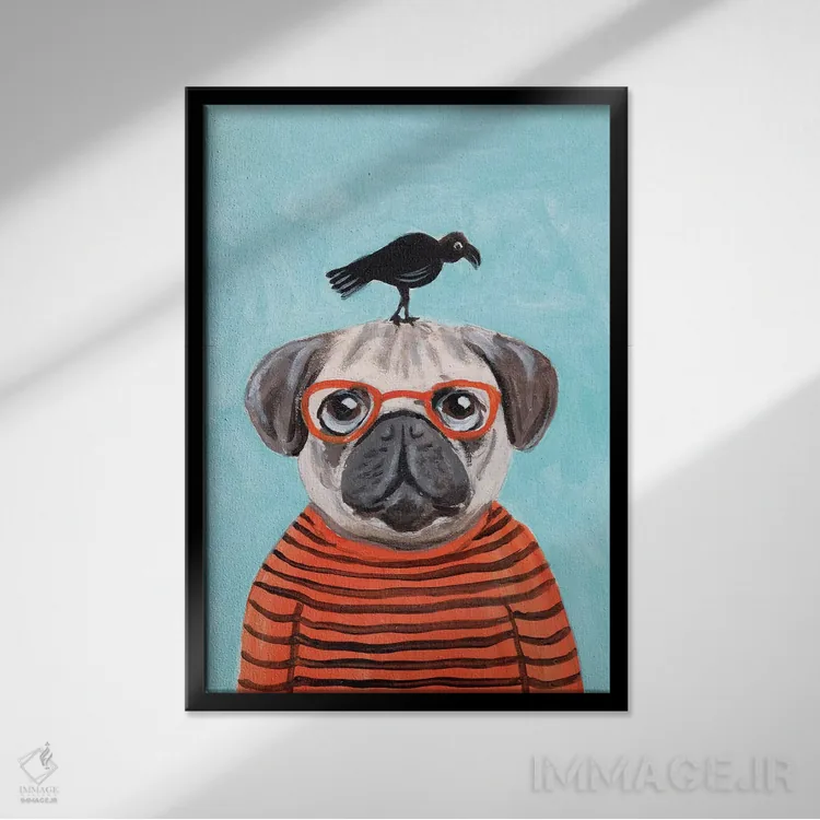 تابلو دکوراتیو پاگ با کلاغ اثر کوکو د پاریس - نمای قابدار مشکی