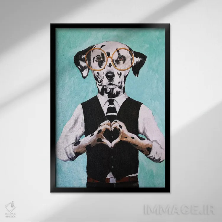 تابلو دکوراتیو دالماتین با علامت قلب اثر کوکو د پاریس - نمای قابدار مشکی