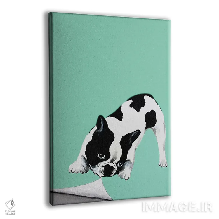 تابلو دکوراتیو بولداگ در حال ورق زدن کتاب اثر کوکو د پاریس - نمای پرسپکتیو محصول